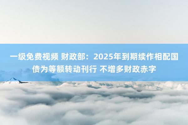 一级免费视频 财政部：2025年到期续作相配国债为等额转动刊行 不增多财政赤字