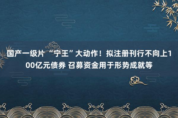国产一级片 “宁王”大动作！拟注册刊行不向上100亿元债券 召募资金用于形势成就等